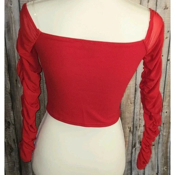 Windsor Small Red Corset Ruched Long‎ Sleeve Top Womens Romantic Night Out - Picture 3 of 12
